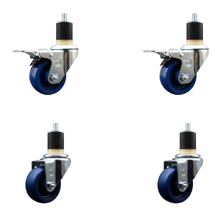 Service Caster 3'' Solid Poly Swivel 1-7/8'' Expanding Stem Caster Set 2 Total Lock Brakes, 4PK SCC-EXTTL20S314-SPUS-2-S-2-178